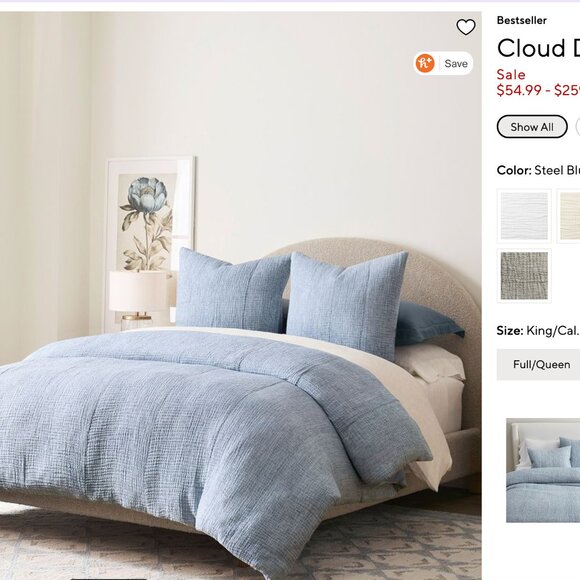 Pottery Barn King Cloud Duvet Cover and Shams - Picture 1 of 4